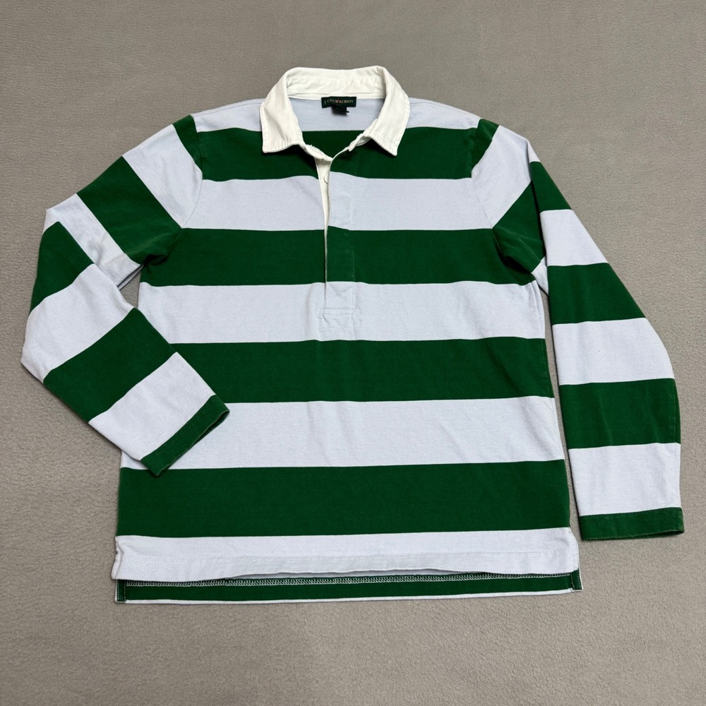J Crew 1984 Rugby Shirt Womens Medium Green Blue Striped Preppy Polo Heritage